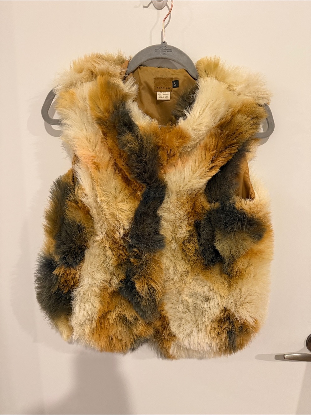 Plush Patchwork Faux Fur Vest in Brown Multi - Unbranded